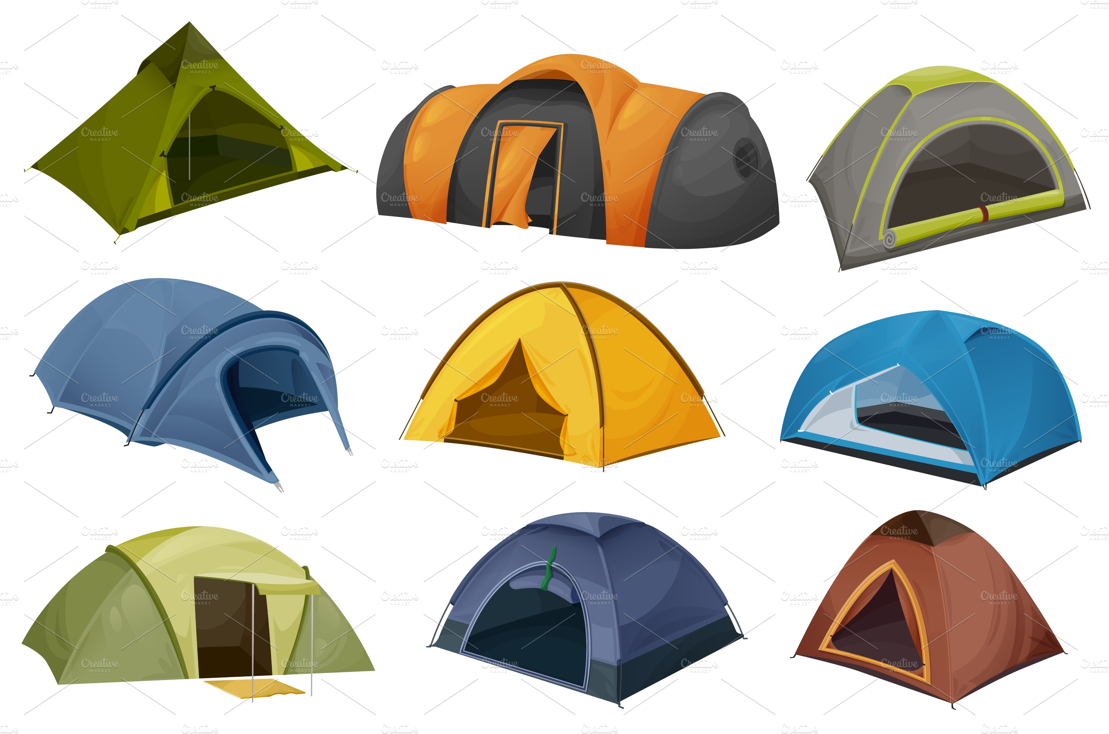 Dome and tunnel camping tents | Object Illustrations ~ Creative Market