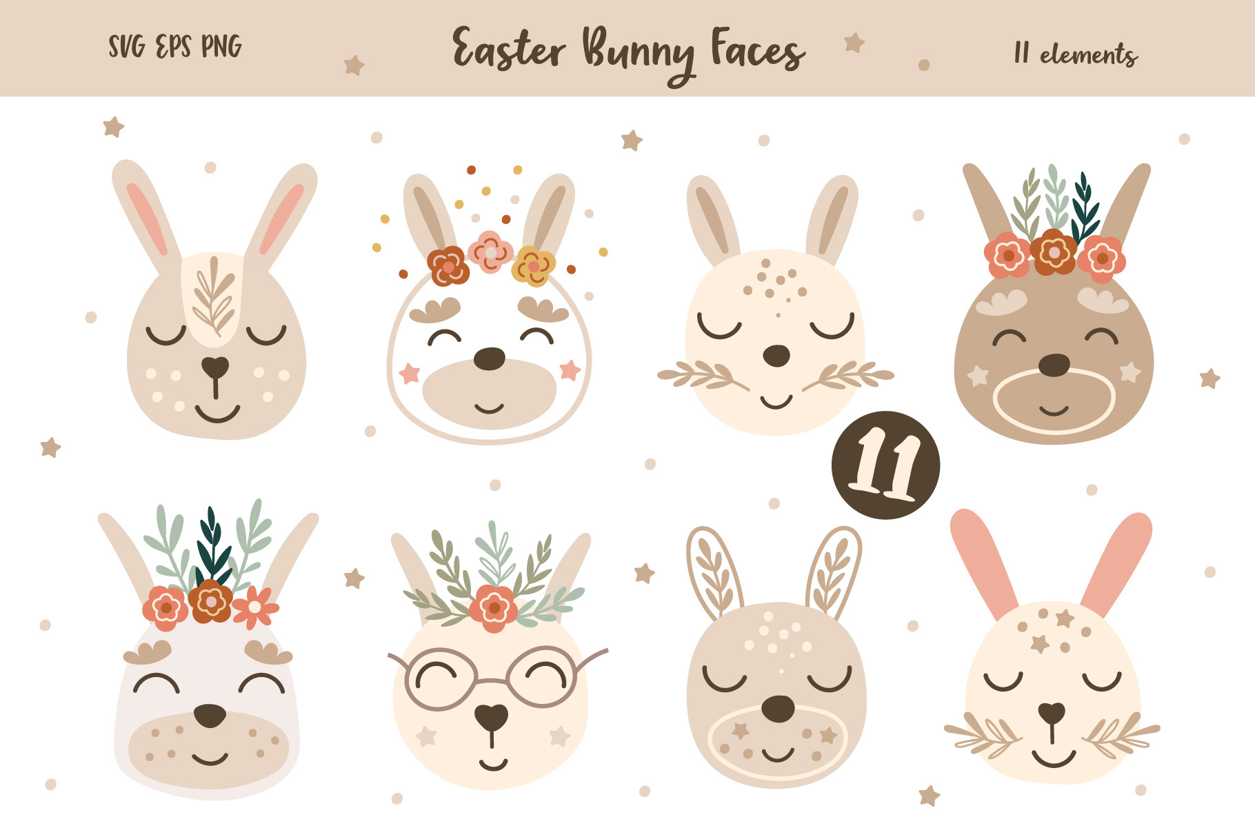 Easter Baby Bunny Face Clipart Vector Creative Market