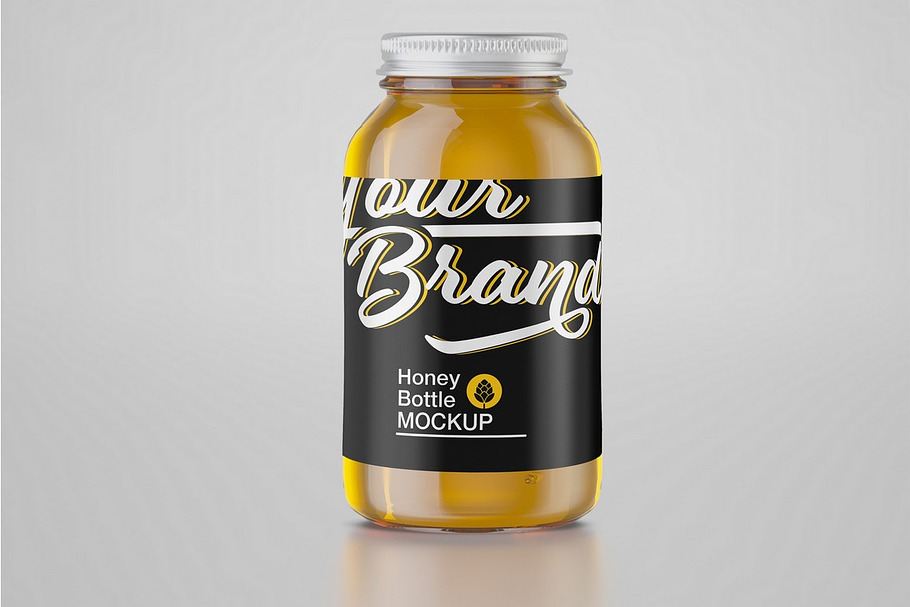 Download Honey Glass Jar With Spoon Mockup Creative Photoshop Templates Creative Market