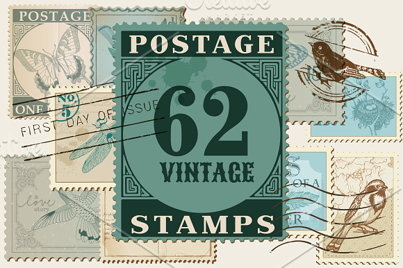 Vintage Postage Stamps Collection  Graphic Objects ~ Creative Market