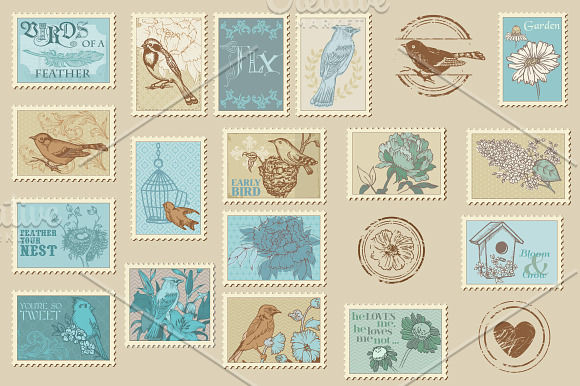 Vintage Postage Stamps Collection  Graphic Objects ~ Creative Market