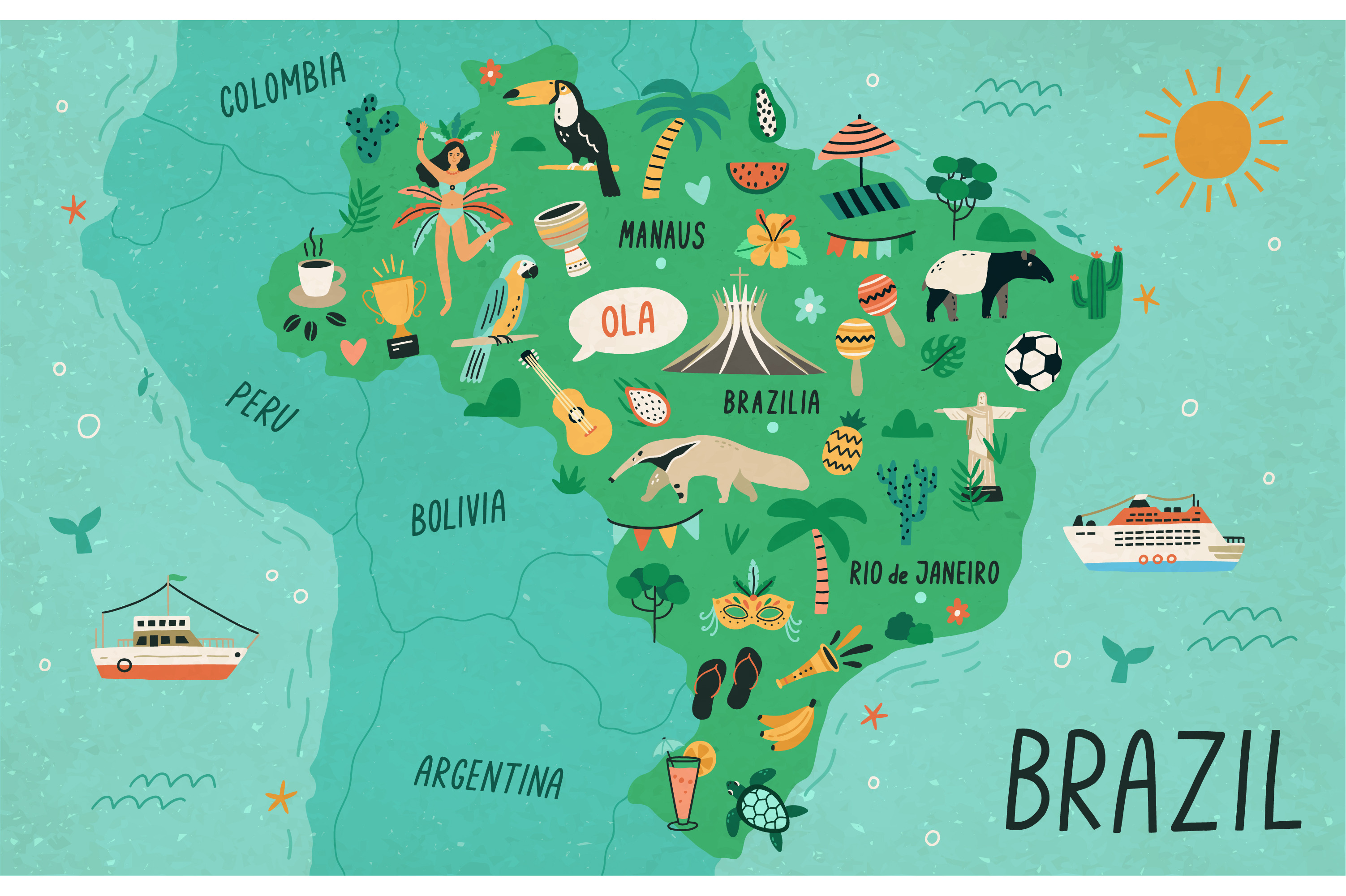 Map of Brazil | Animal Illustrations ~ Creative Market