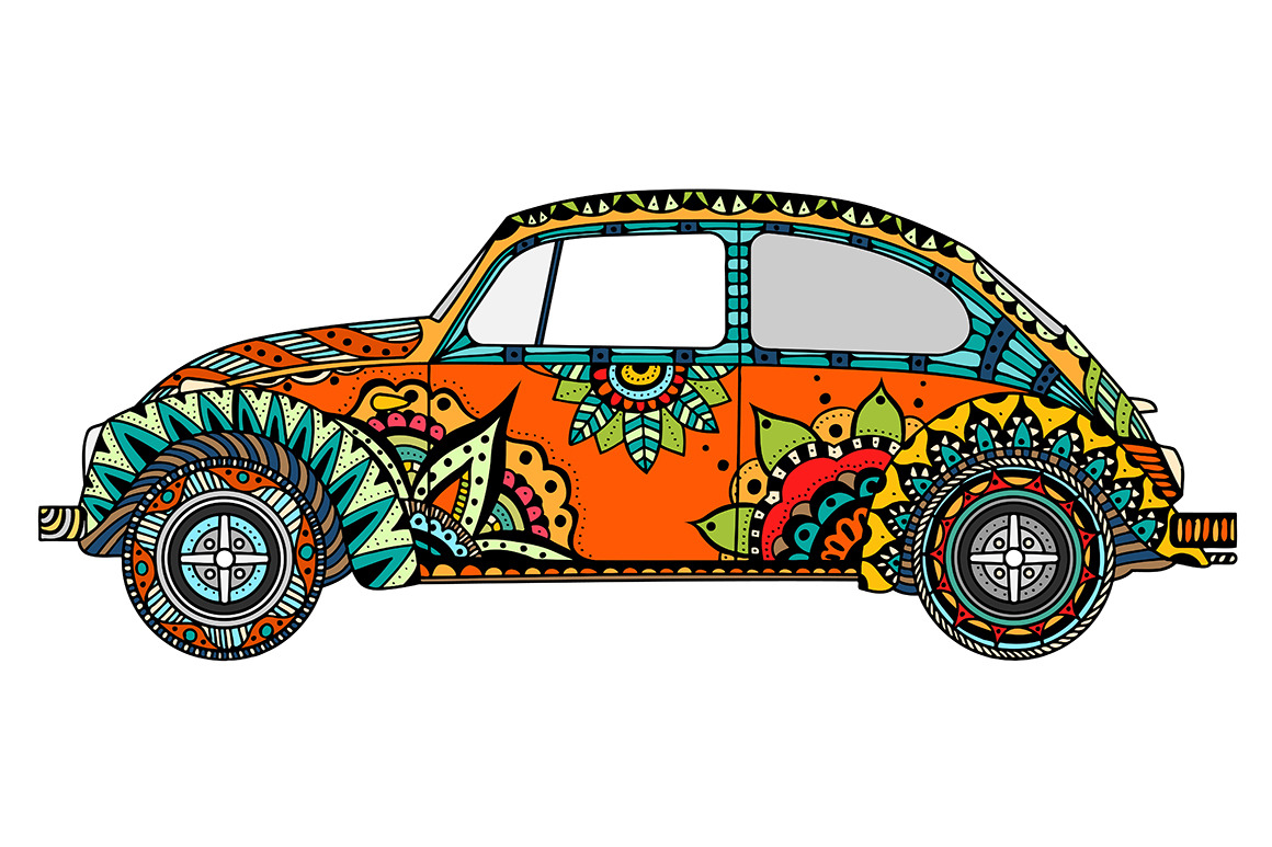 Vintage car in Tangle Patterns Illustrator Graphics Creative Market