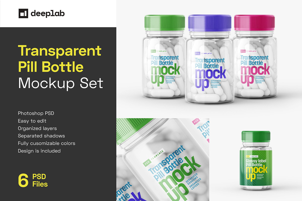 Transparent Pill Bottle Mockup Set[Photoshop][6070150]