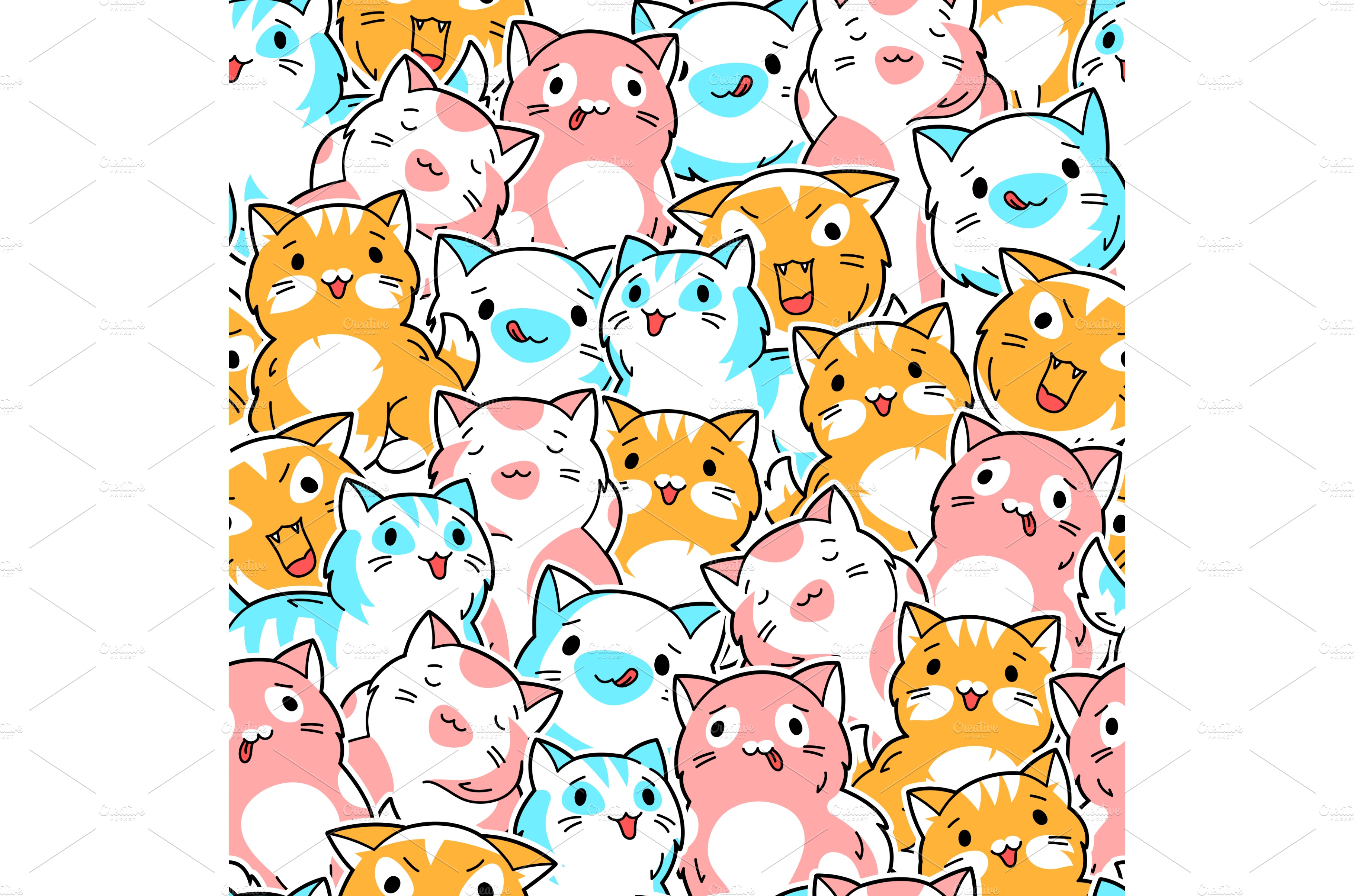 Seamless pattern with cute kawaii Vector Graphics Creative Market