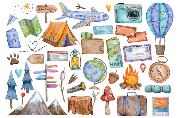 Watercolor Travel Clipart  Work Illustrations ~ Creative Market