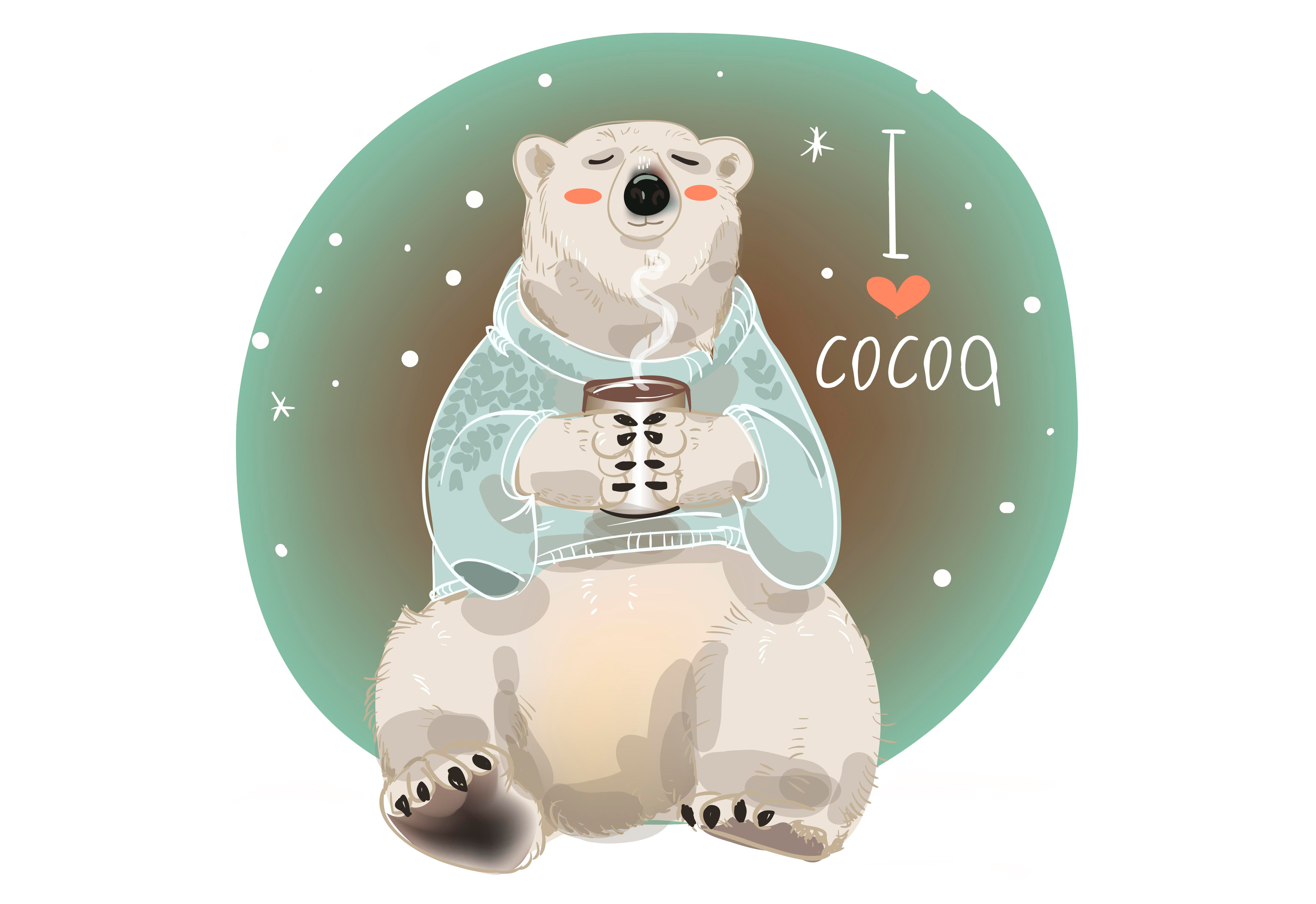 cute polar bear with hot drink PreDesigned Illustrator Graphics Creative Market