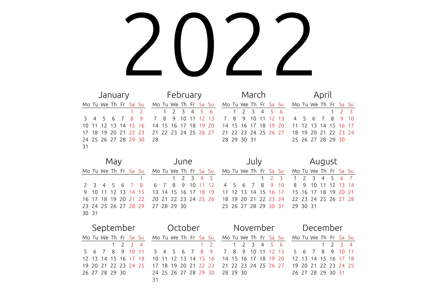 Vector Calendar 2022 Monday Creative Illustrator Templates Creative Market