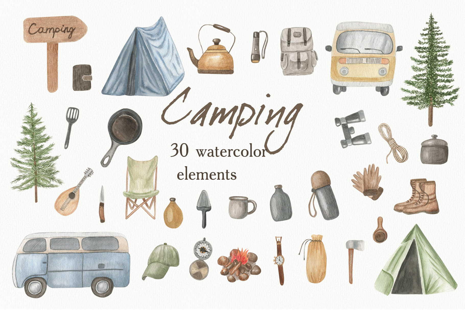 Cute Hand Drawn Backpack Watercolor Clipart