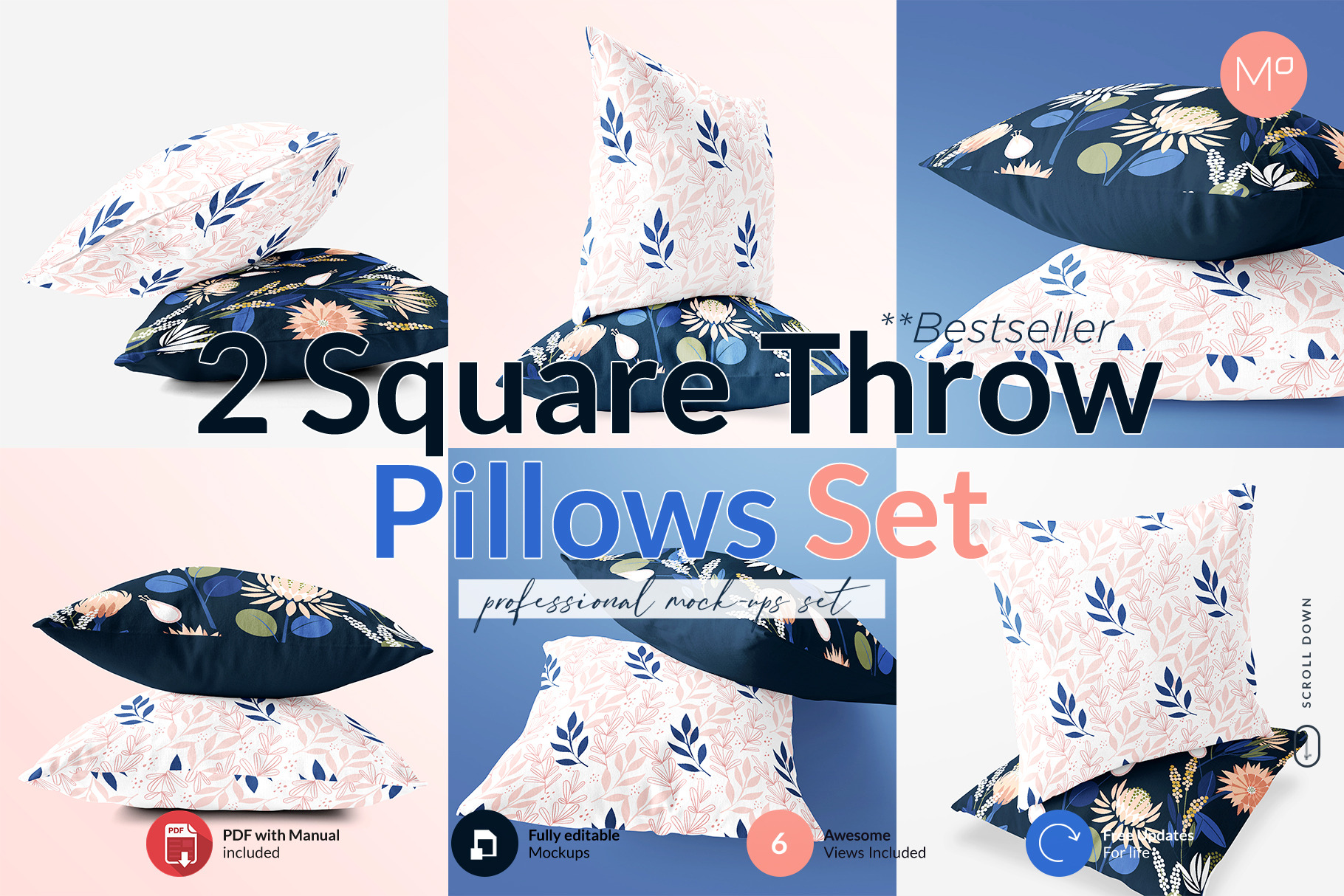 2 Square Throw Pillows Set Mock Ups | Mockup Free Psd, Psd Mockup