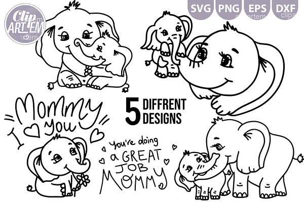 Download Mommy Elephant Baby Svg Png Dxf Pre Designed Vector Graphics Creative Market