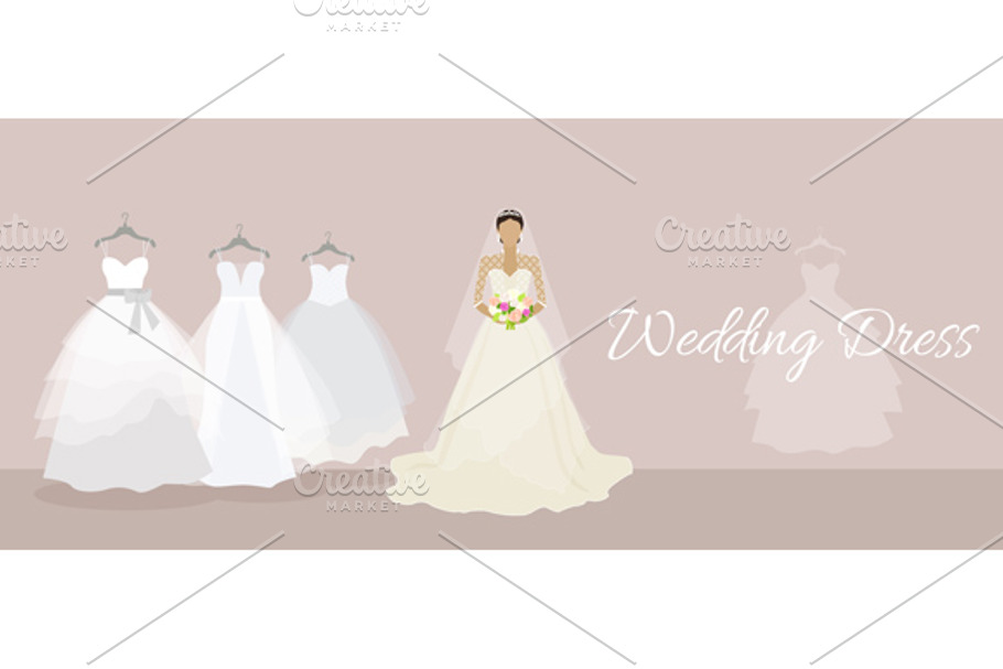 Fashionable Bride Choose Wedding | Pre-Designed Vector Graphics