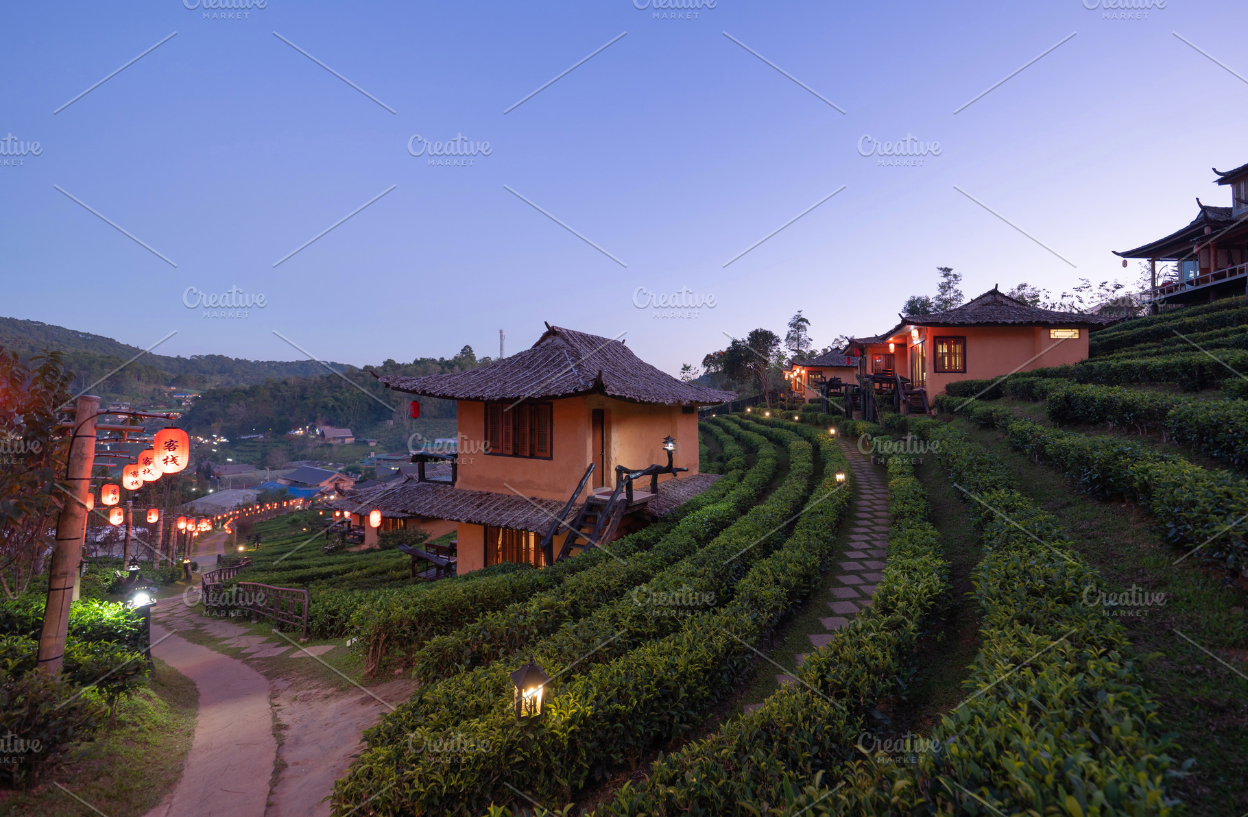 Ban Rak Thai village, chinese hotel resort at night, Mae Hong So ...