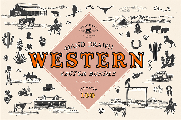 Hand drawn wild west cowboy elements Royalty Free Vector