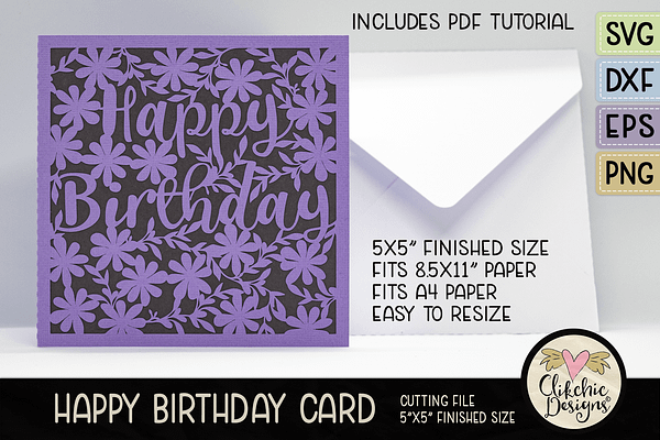 Download Floral Happy Birthday Card Svg Creative Illustrator Templates Creative Market