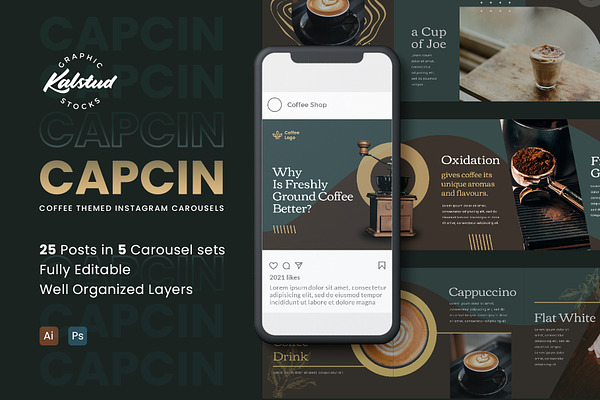 Capcin Coffee Carousel Template Creative Illustrator Templates Creative Market