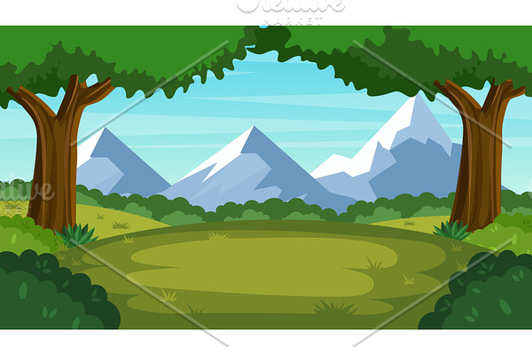 Cartoon forest background, | Pre-Designed Vector Graphics ~ Creative Market