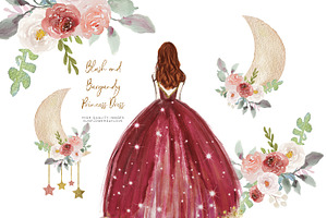 Red Marsala Quinceanera Girl clipart | Custom-Designed Illustrations ...