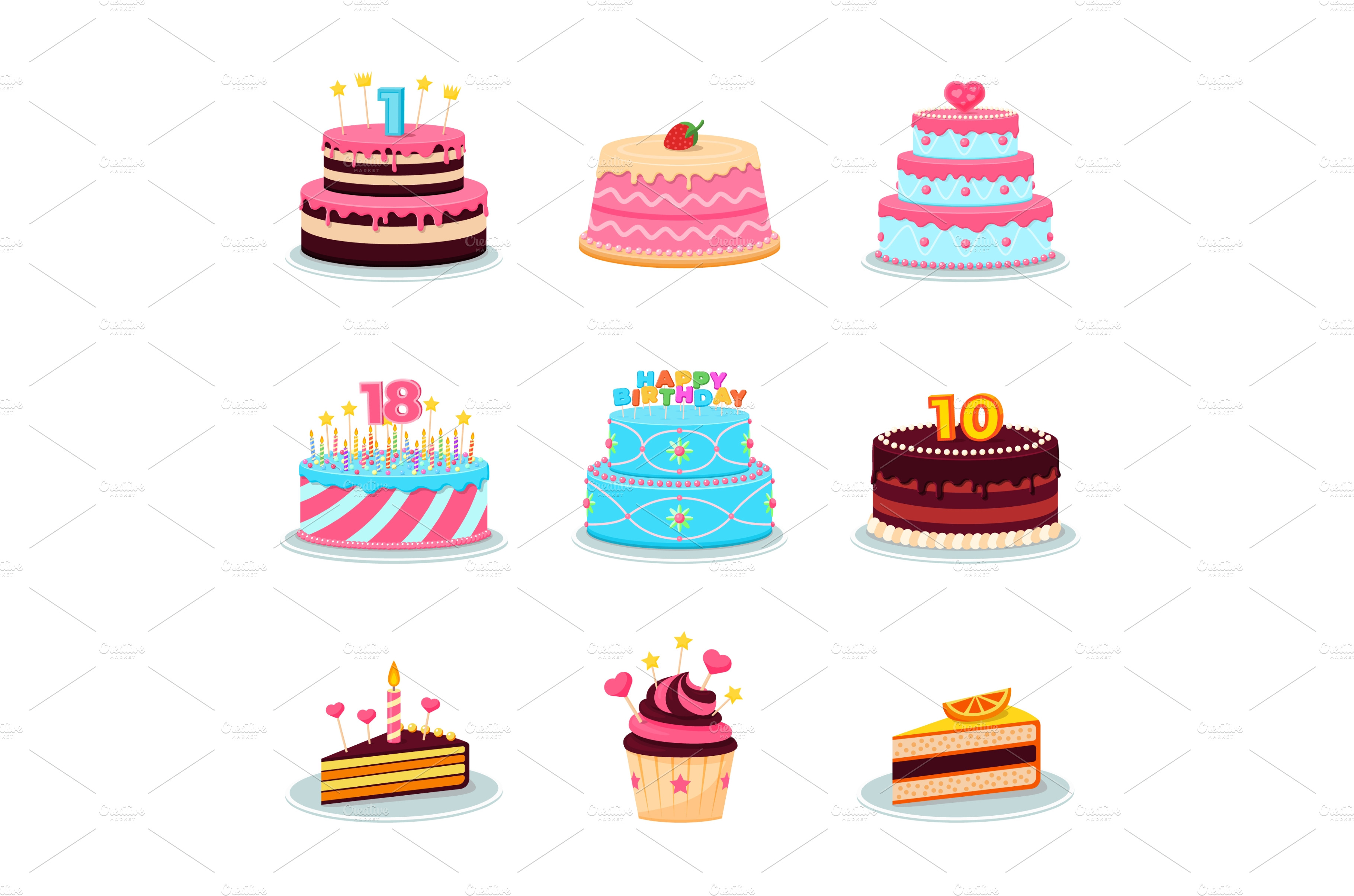 Birthday cakes set. Party cake | Background Graphics ~ Creative Market