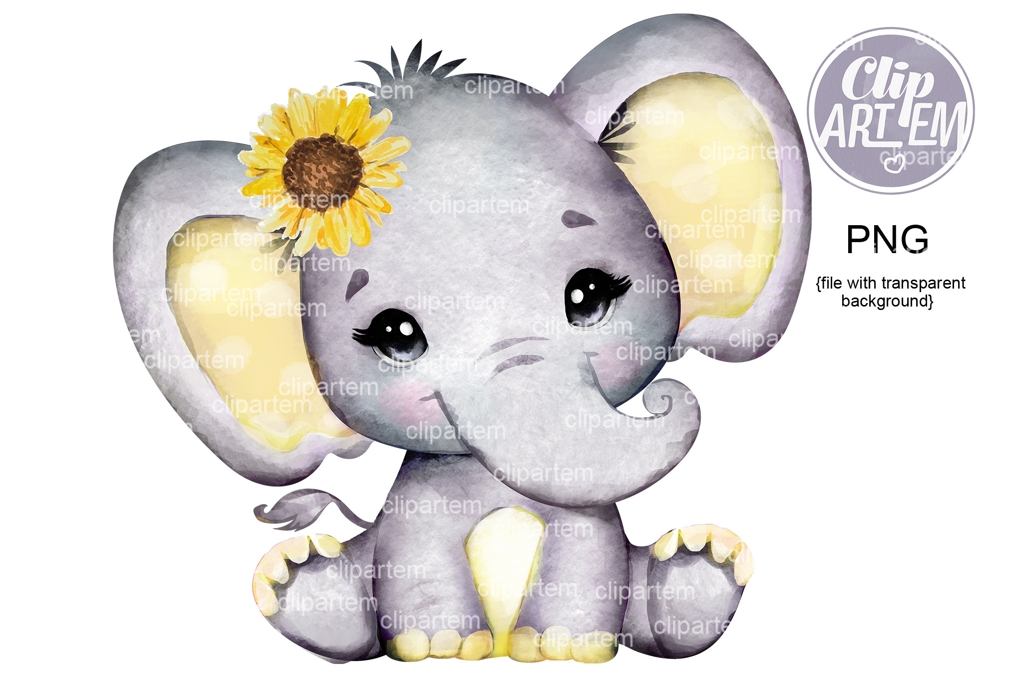 Sunflower Elephant Yellow Clip Art | Pre-Designed Photoshop Graphics