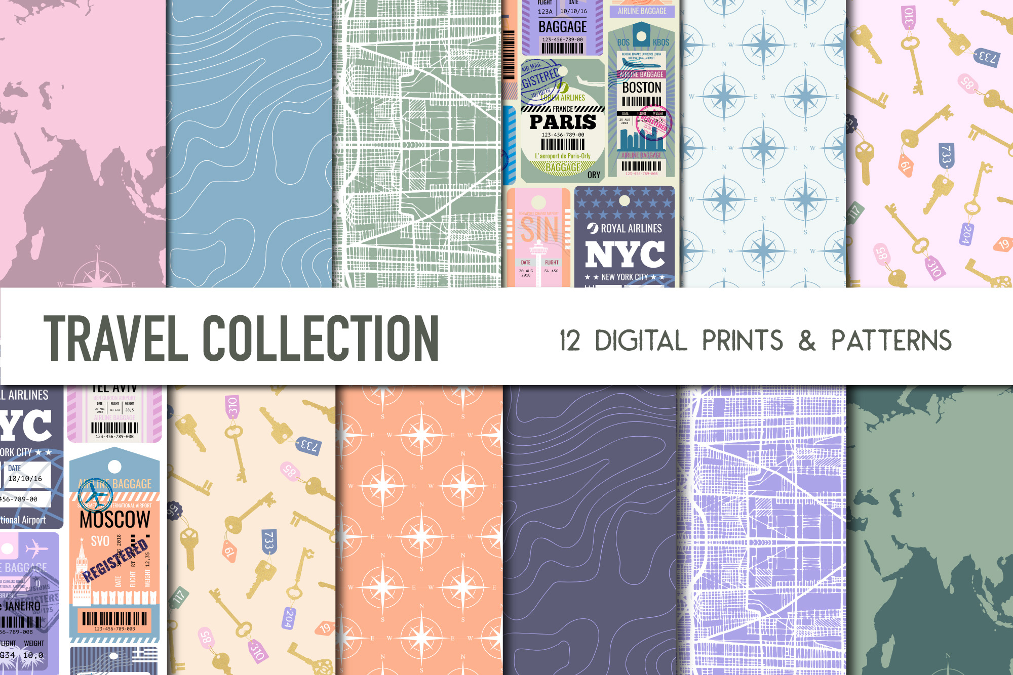 Travel Digital Scrapbook Paper Graphic Patterns Creative Market