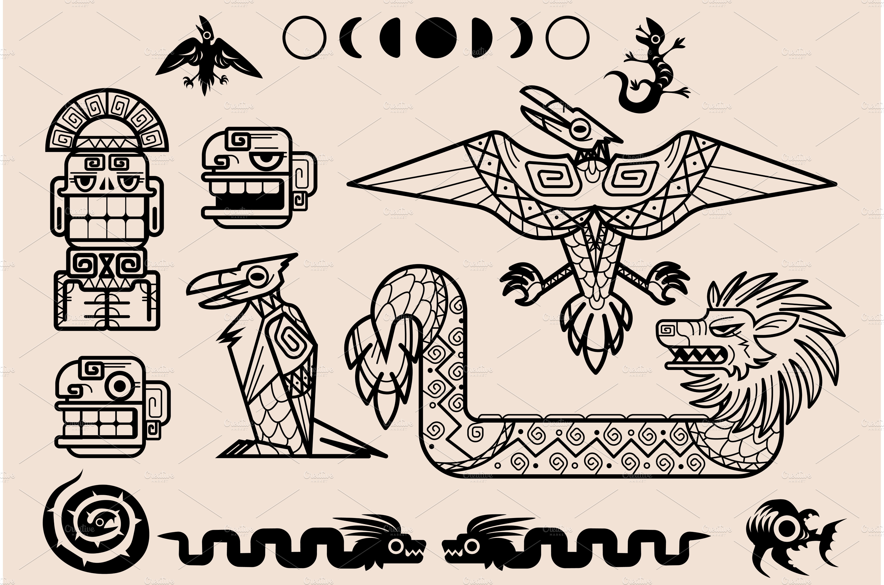 Set of Mayan or Aztec patterns Decorative Illustrations Creative Market