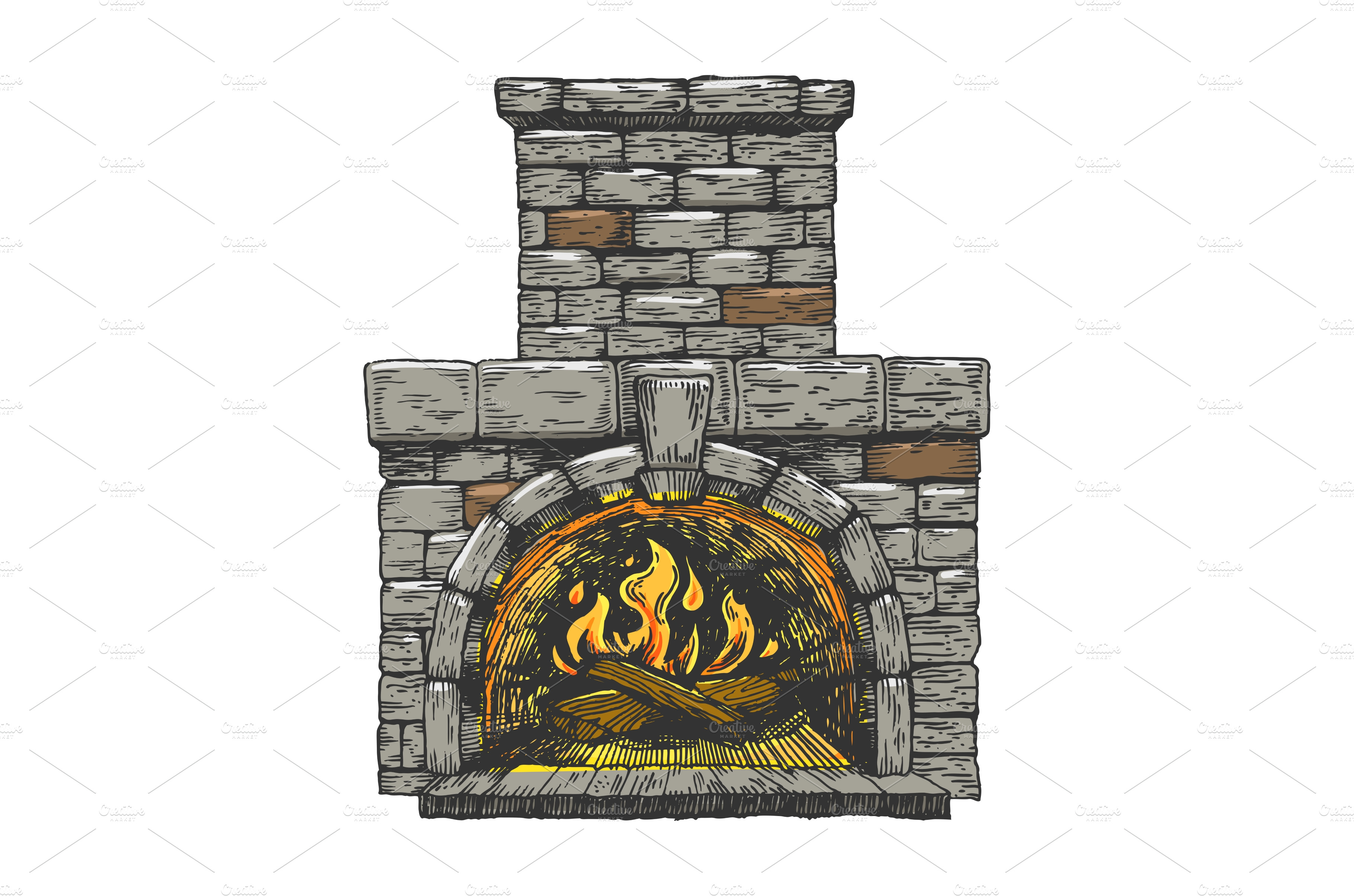 Fire in fireplace line art sketch | Vector Graphics ~ Creative Market