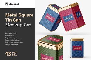 Download Metallic Square Tin Box Mockup Creative Photoshop Templates Creative Market