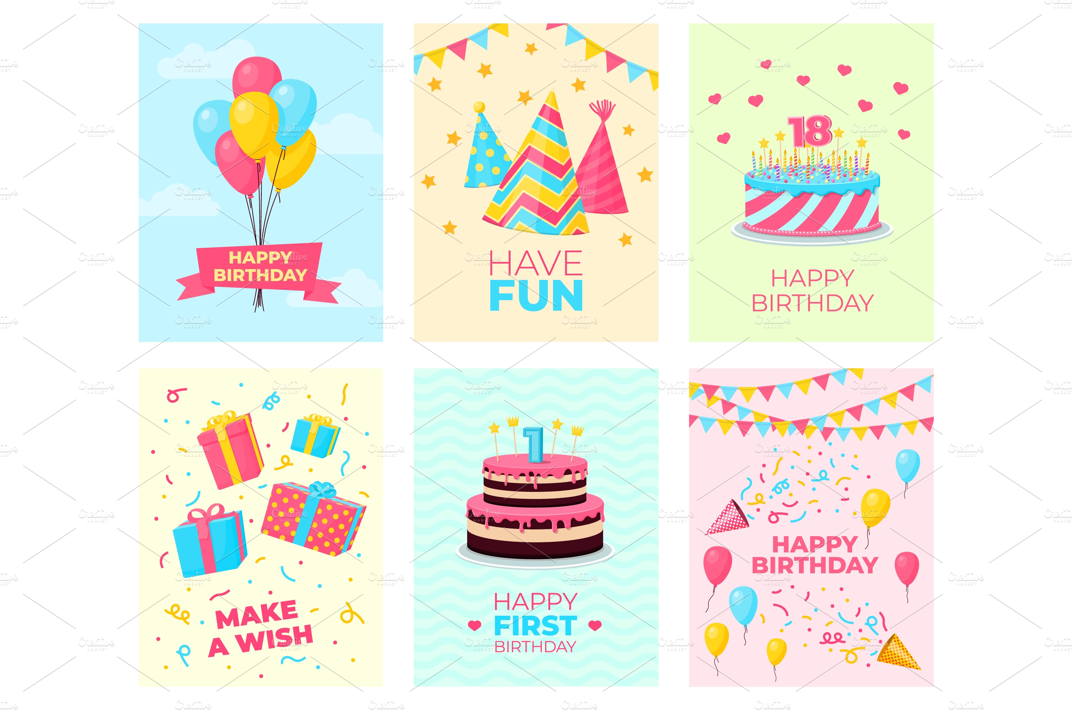 Birthday party cards template. Card | Background Graphics ~ Creative Market