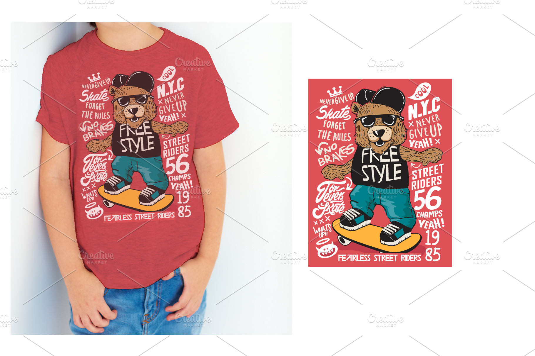 Skater Bear Vector Design Pre Designed Illustrator Graphics Creative Market