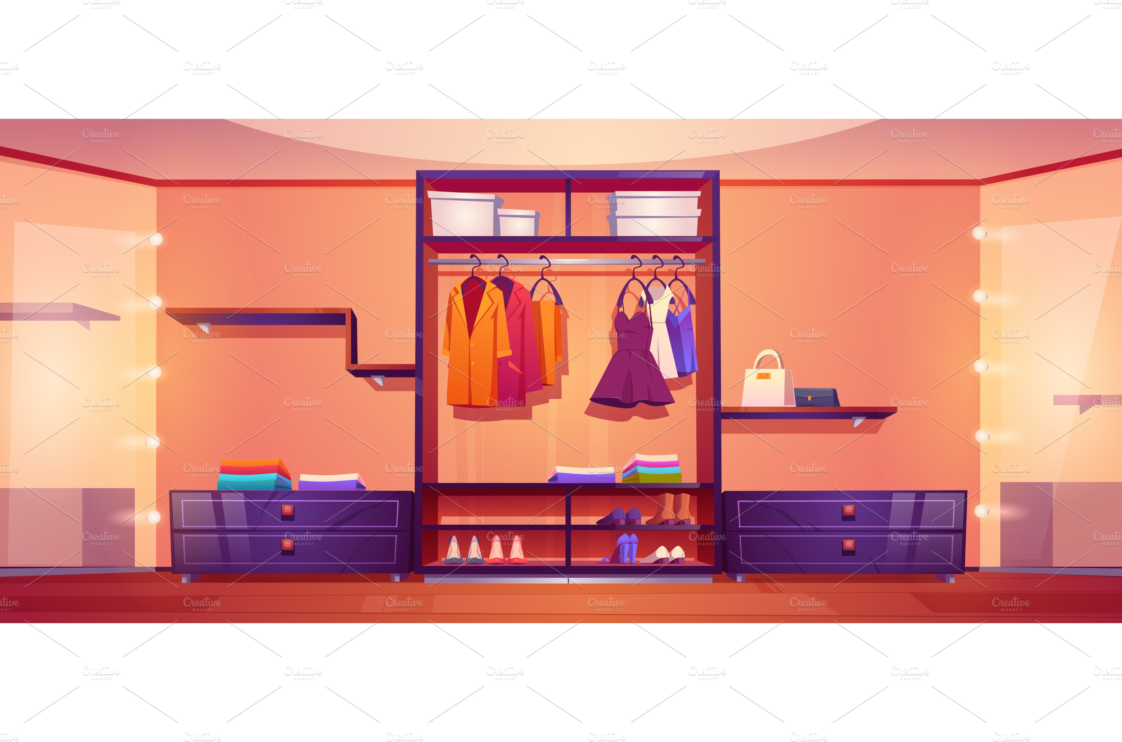 Walk-in closet or dressing room full | Illustrations ~ Creative Market