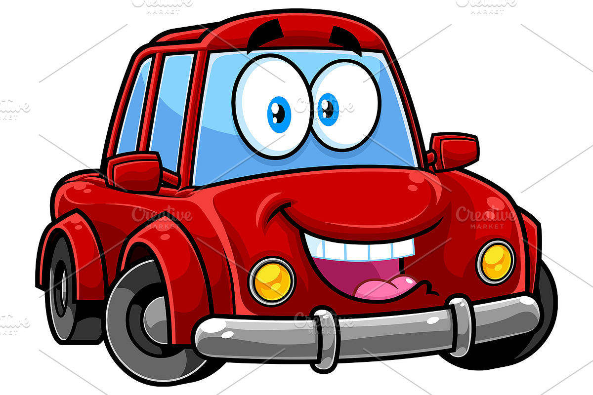 Smiling Red Car Cartoon Character | Pre-Designed Photoshop Graphics