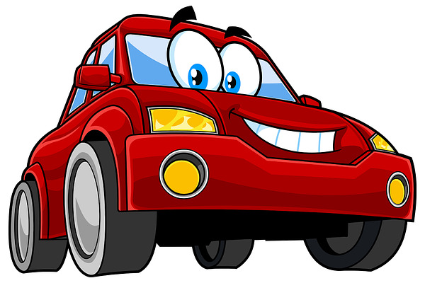 Happy Cute Red Car Cartoon Character | Pre-Designed Photoshop Graphics