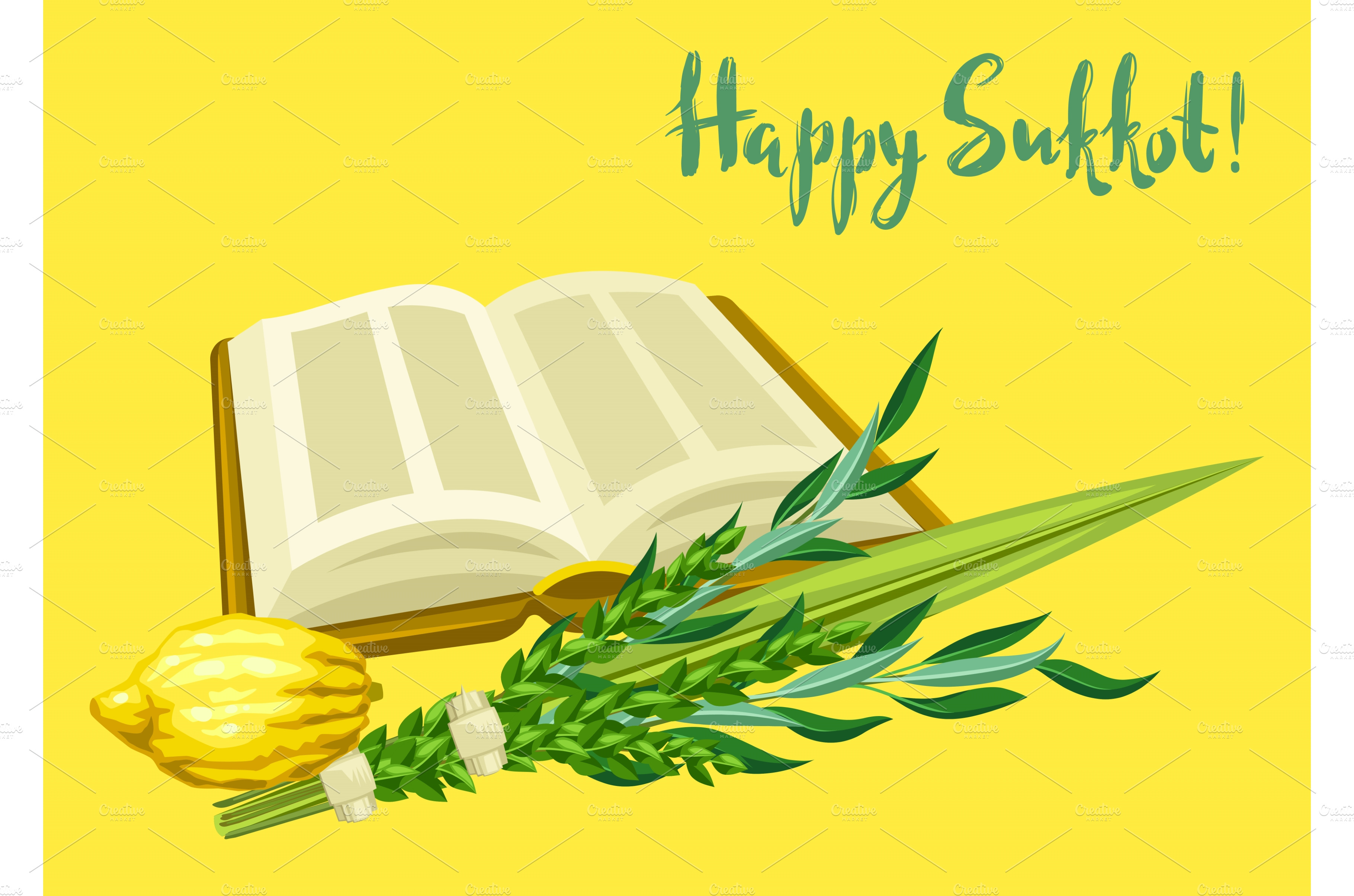 Happy Sukkot greeting card. Holiday Illustrations Creative Market