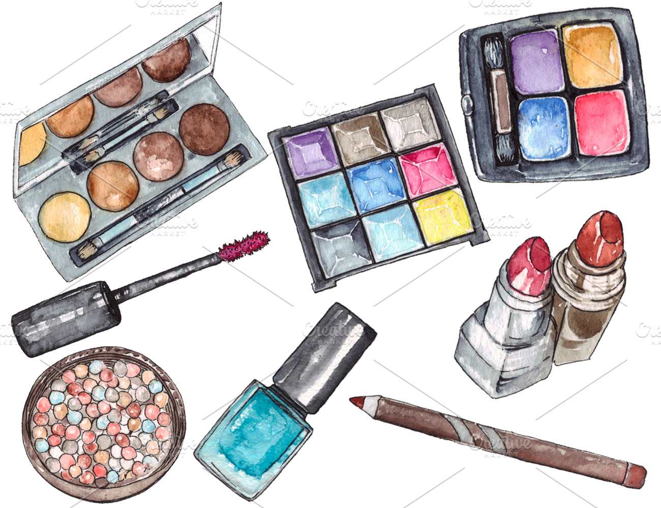 Set of watercolor cosmetics | Illustrations ~ Creative Market