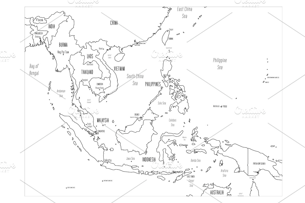 Southeast Asia map - hand-drawn | Pre-Designed Vector Graphics ...