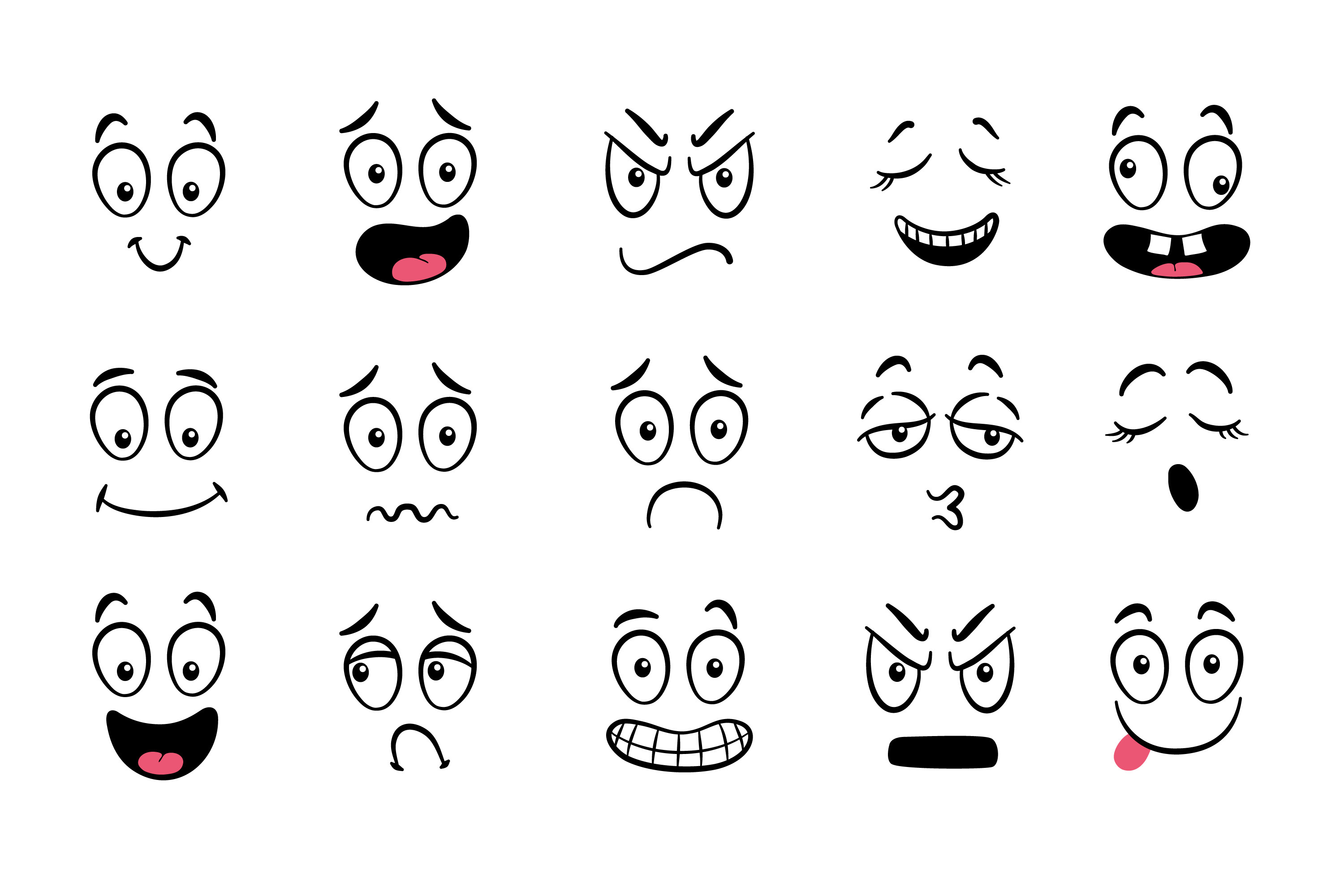 Cartoon faces. Expressive eyes,mouth | Icons ~ Creative Market