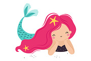 Mermaid with Pink Hair Floating | Illustrations ~ Creative Market