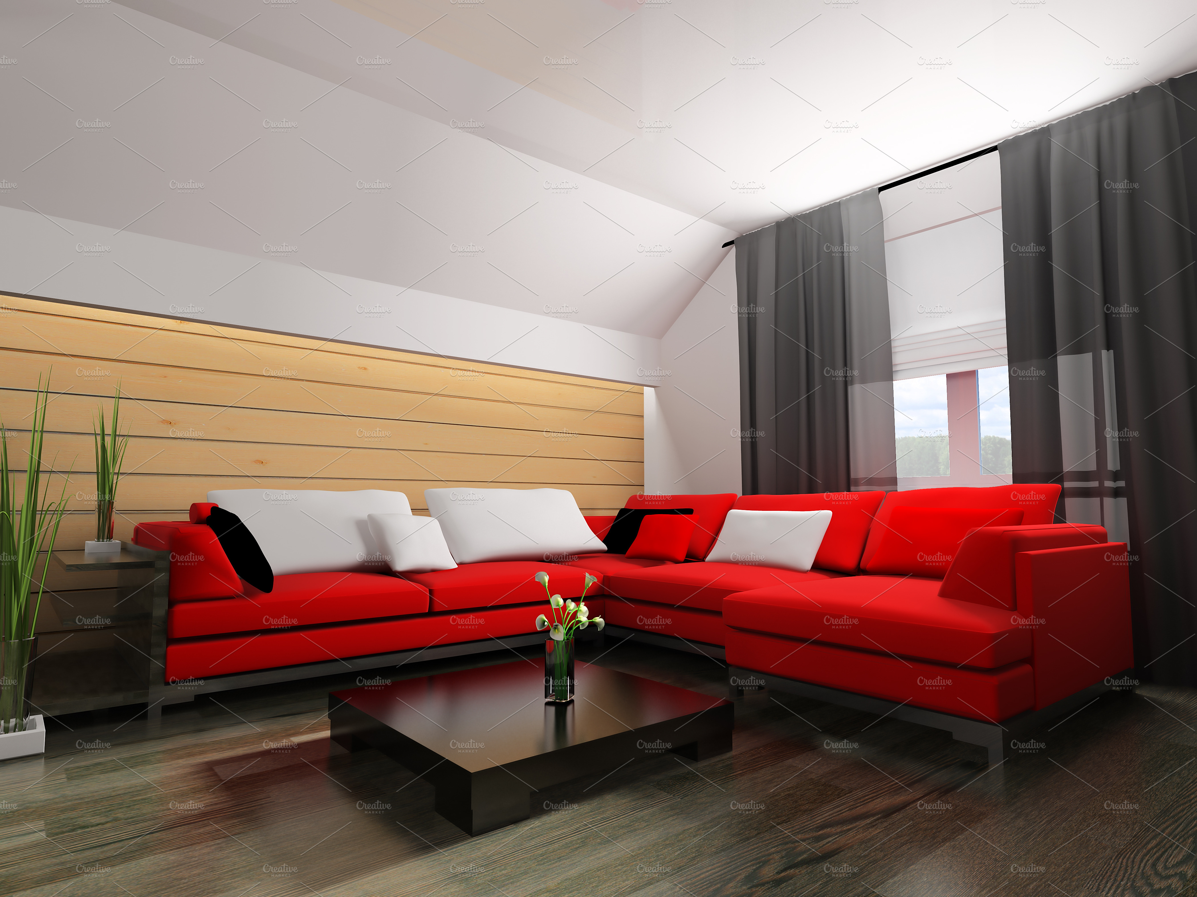 Red Sofa In Modern Interior Custom Designed Graphic Objects Creative Market