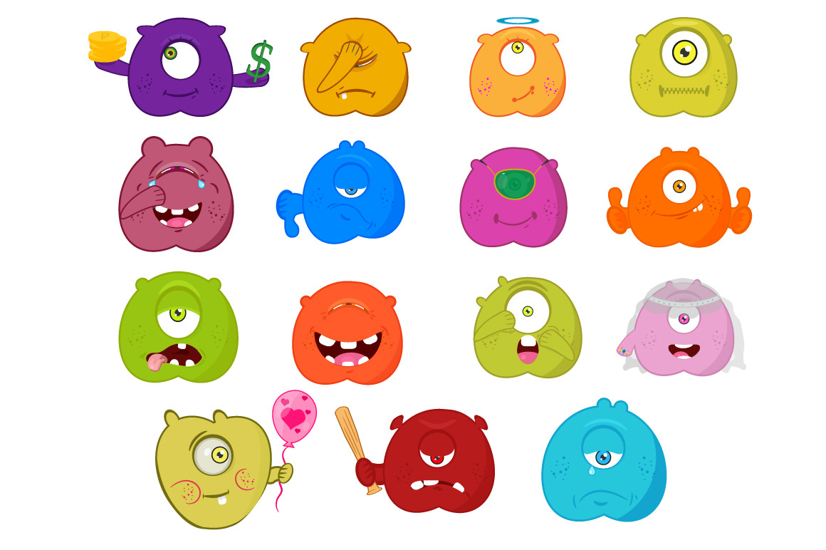 Set 15 of smileys, Emoji, Vector | Illustrator Graphics ~ Creative Market