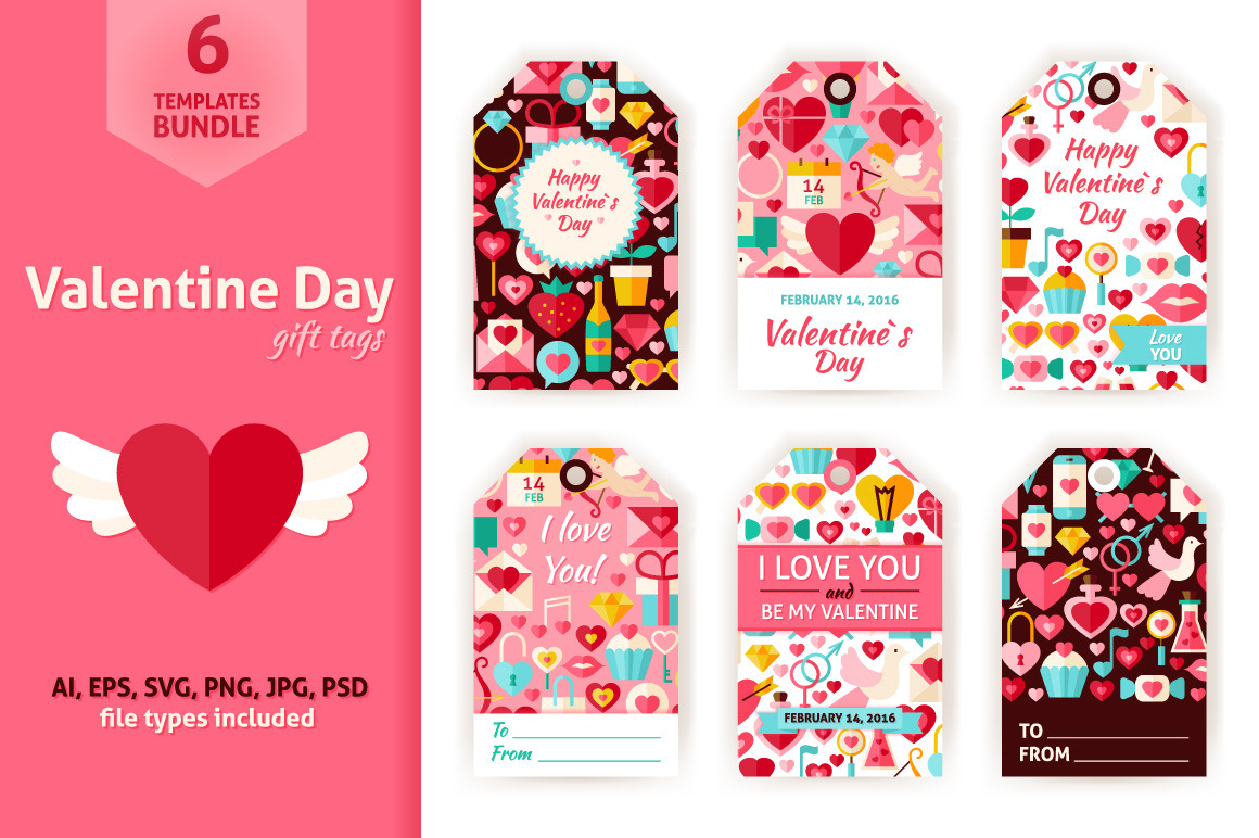 Valentine Day Gift Tag Vector Set | Decorative Illustrations ~ Creative ...