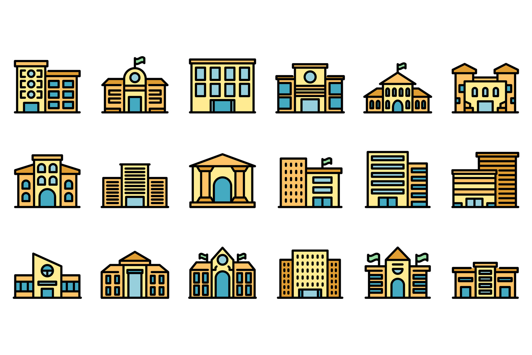 Campus icons set vector flat | Pre-Designed Illustrator Graphics