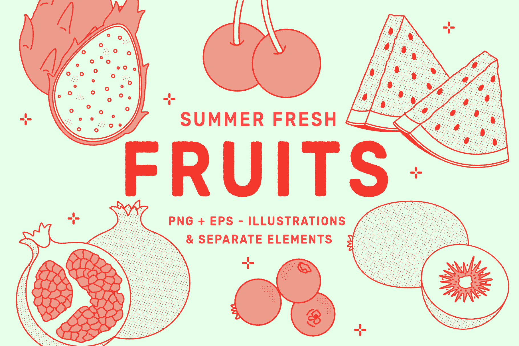 Kawaii Fruit Clipart. Scrapbook Printable Vector .eps and Png