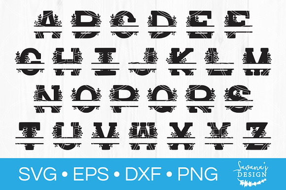 Floral Split Alphabet SVG 26 letters, Split Monogram SVG, 2