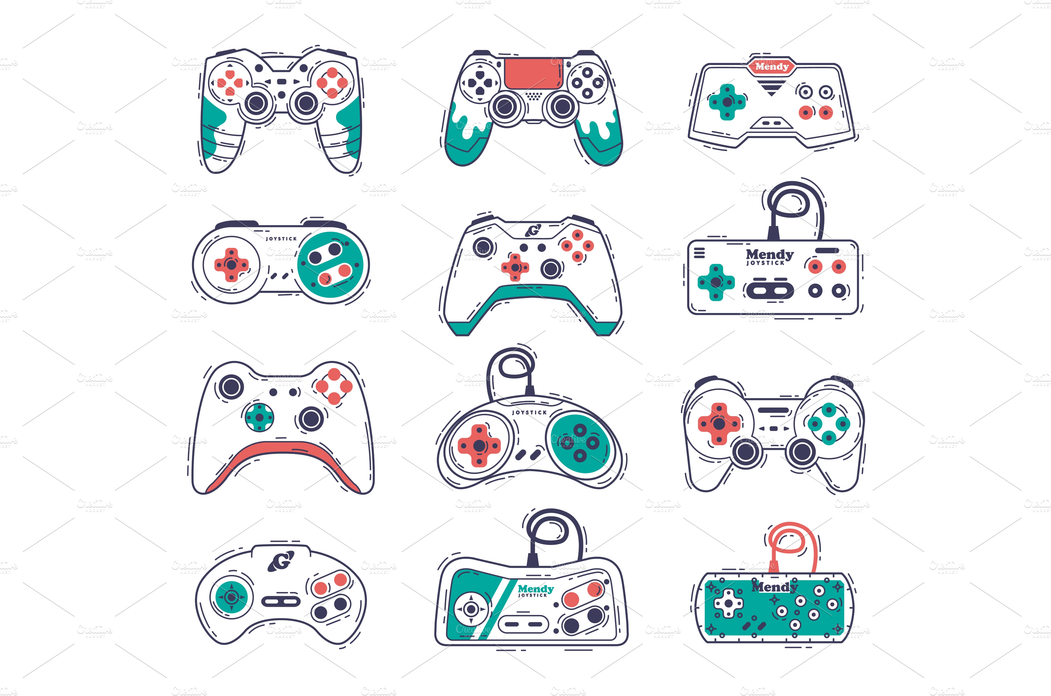 Video Game Controllers Set, Gamepad | Object Illustrations ~ Creative ...