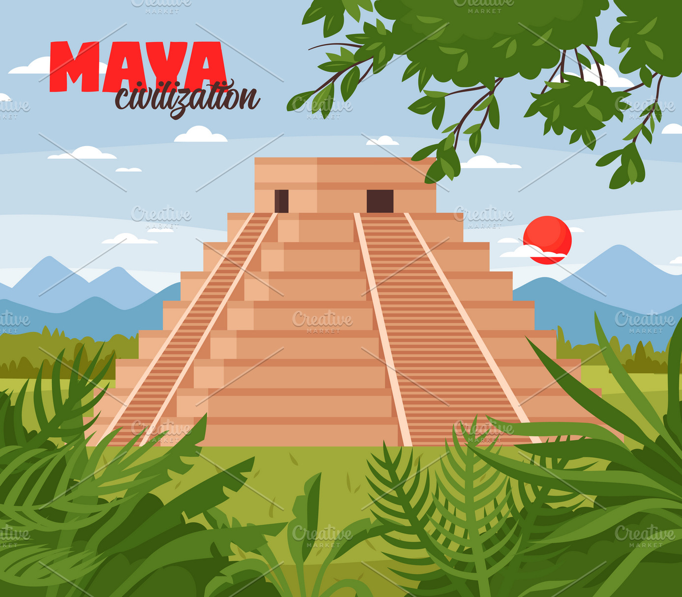 Maya civilization landscape | Decorative Illustrations ~ Creative Market