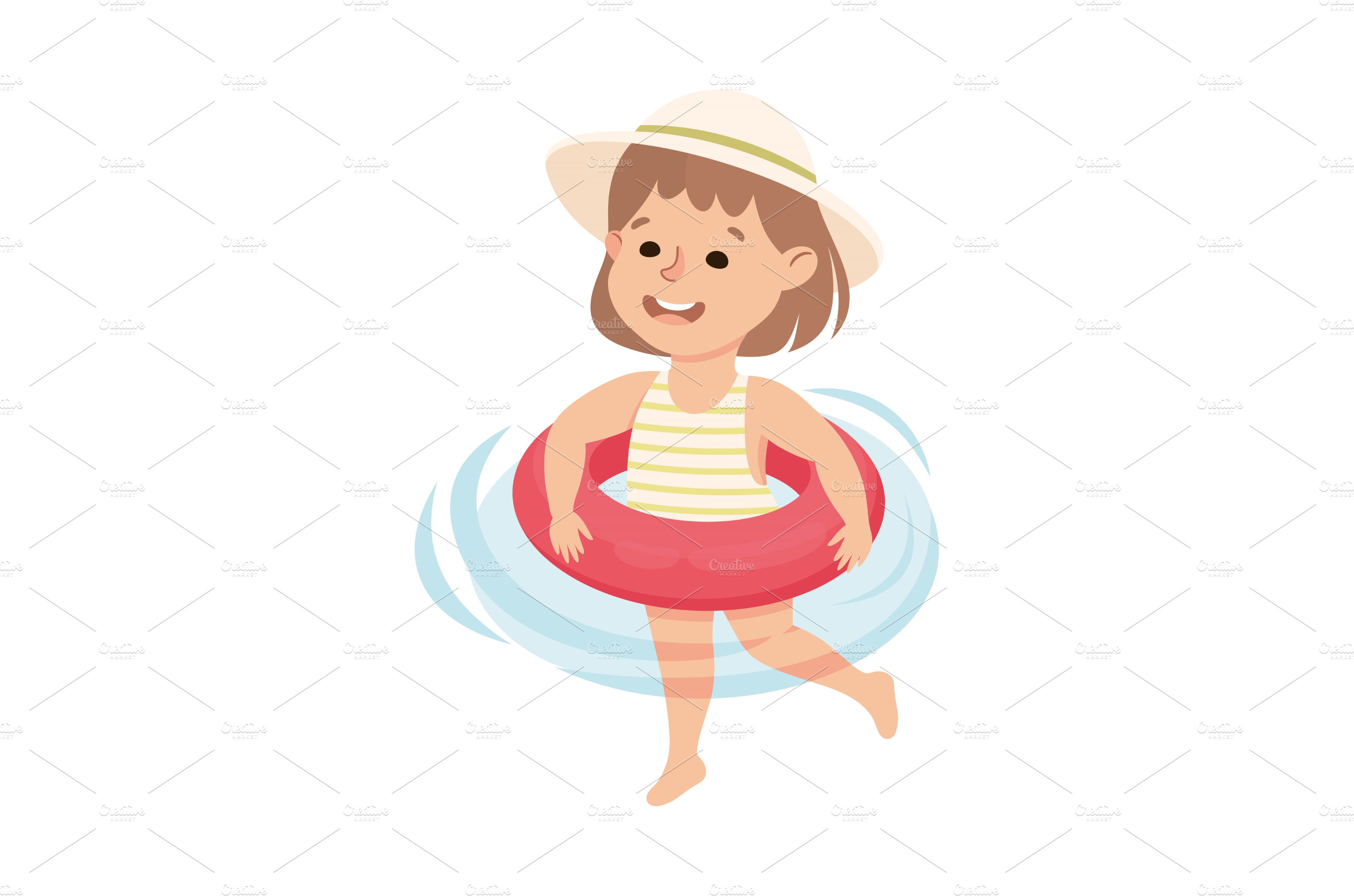 Little Girl in Swimsuit Swimming | Seasonal Illustrations ~ Creative Market