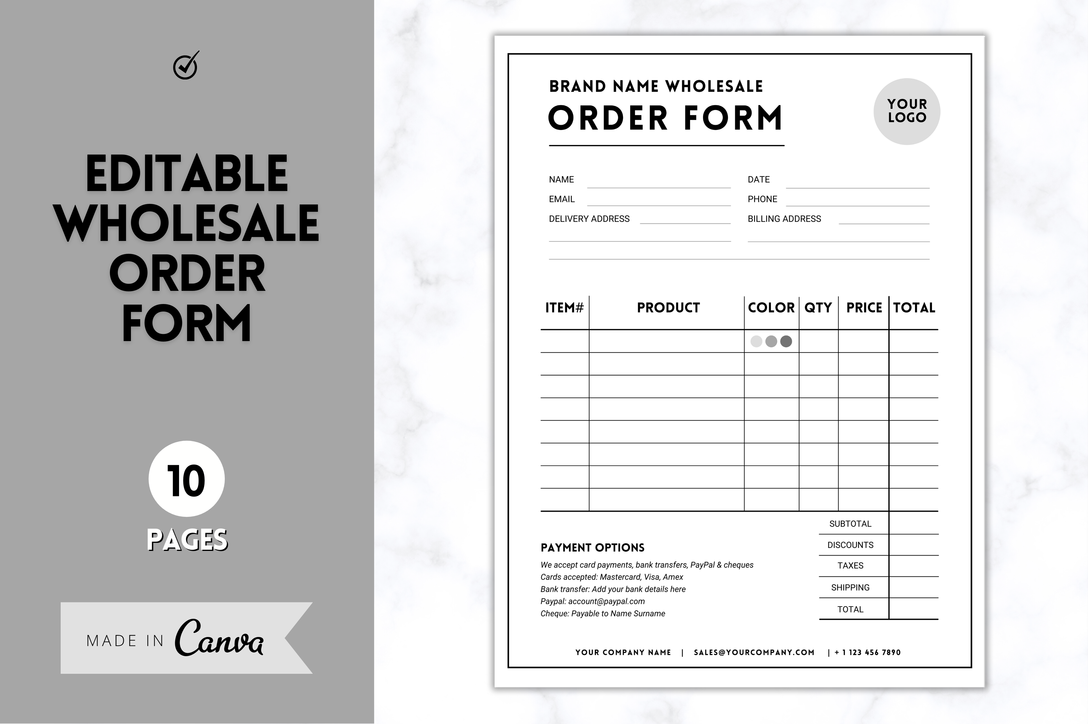 Wholesale Order Form Template - CANVA | Creative Market