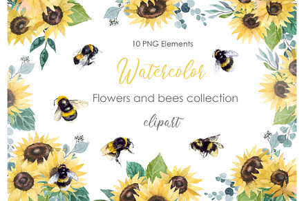 Watercolor Honey Bees Clipart. Bee Items Graphic by NKTKNS