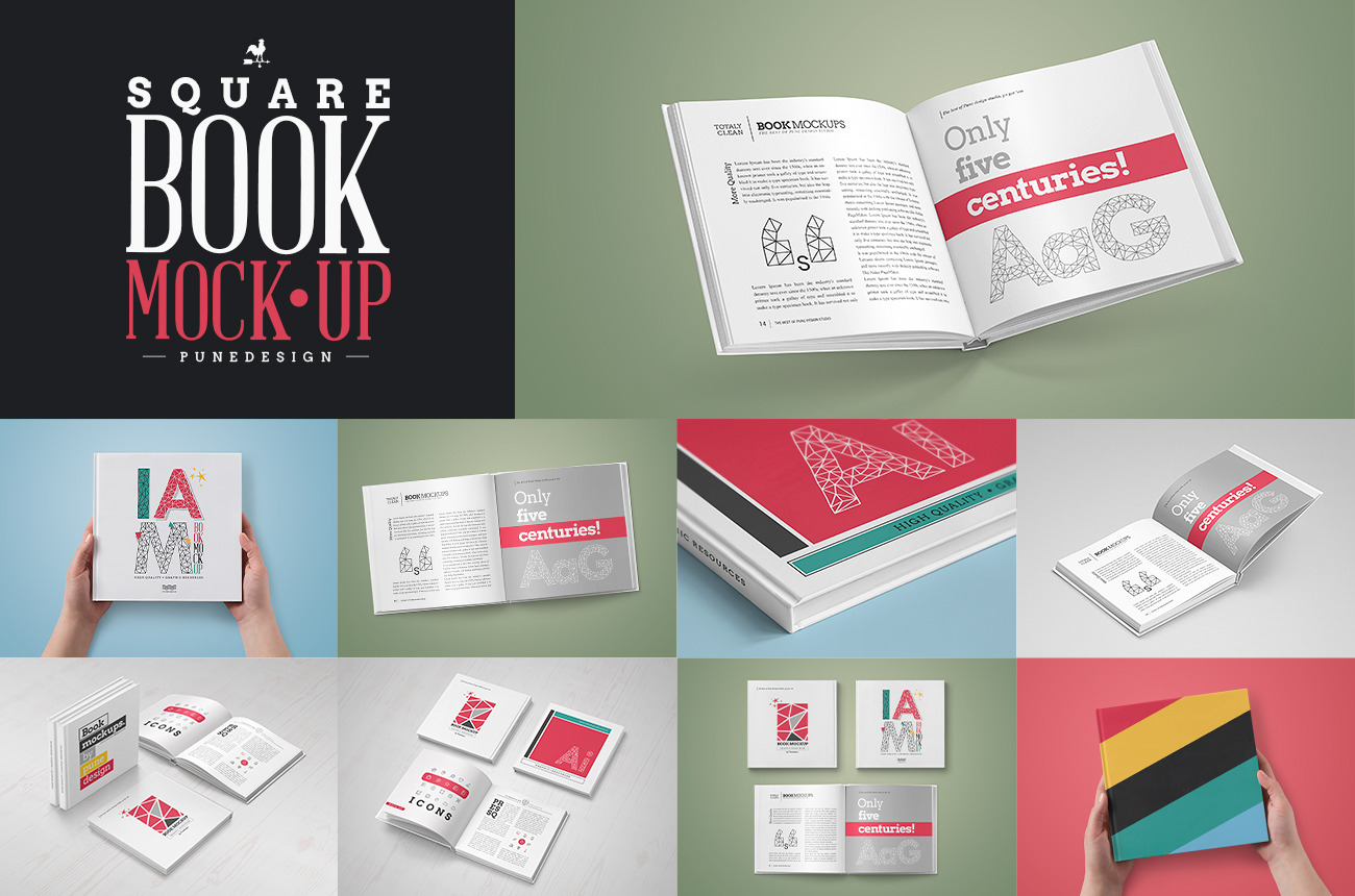 Download Square Book Mock-Up Set | Creative Photoshop Templates ~ Creative Market